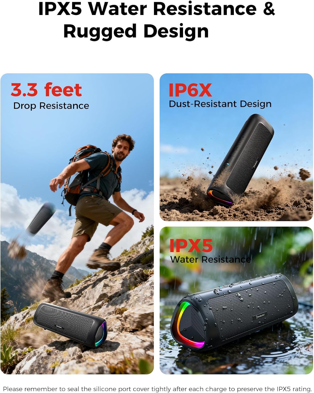 Bluetooth Speaker, 20W HD Sound, Portable Wireless, IPX5 Waterproof, Up to 24H Playtime, TWS, for Home/Party/Outdoor/Camping/Beach Essentials, Birthday Gift for Fathers Day Men Dad Husband (Black) - Image 4