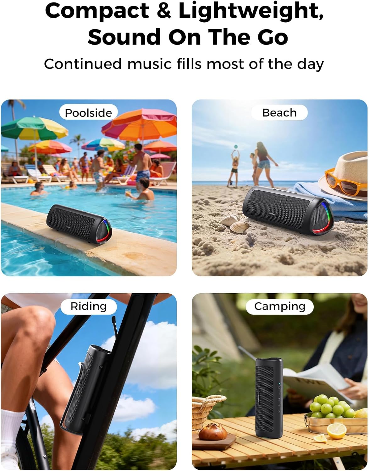 Bluetooth Speaker, 20W HD Sound, Portable Wireless, IPX5 Waterproof, Up to 24H Playtime, TWS, for Home/Party/Outdoor/Camping/Beach Essentials, Birthday Gift for Fathers Day Men Dad Husband (Black) - Image 7