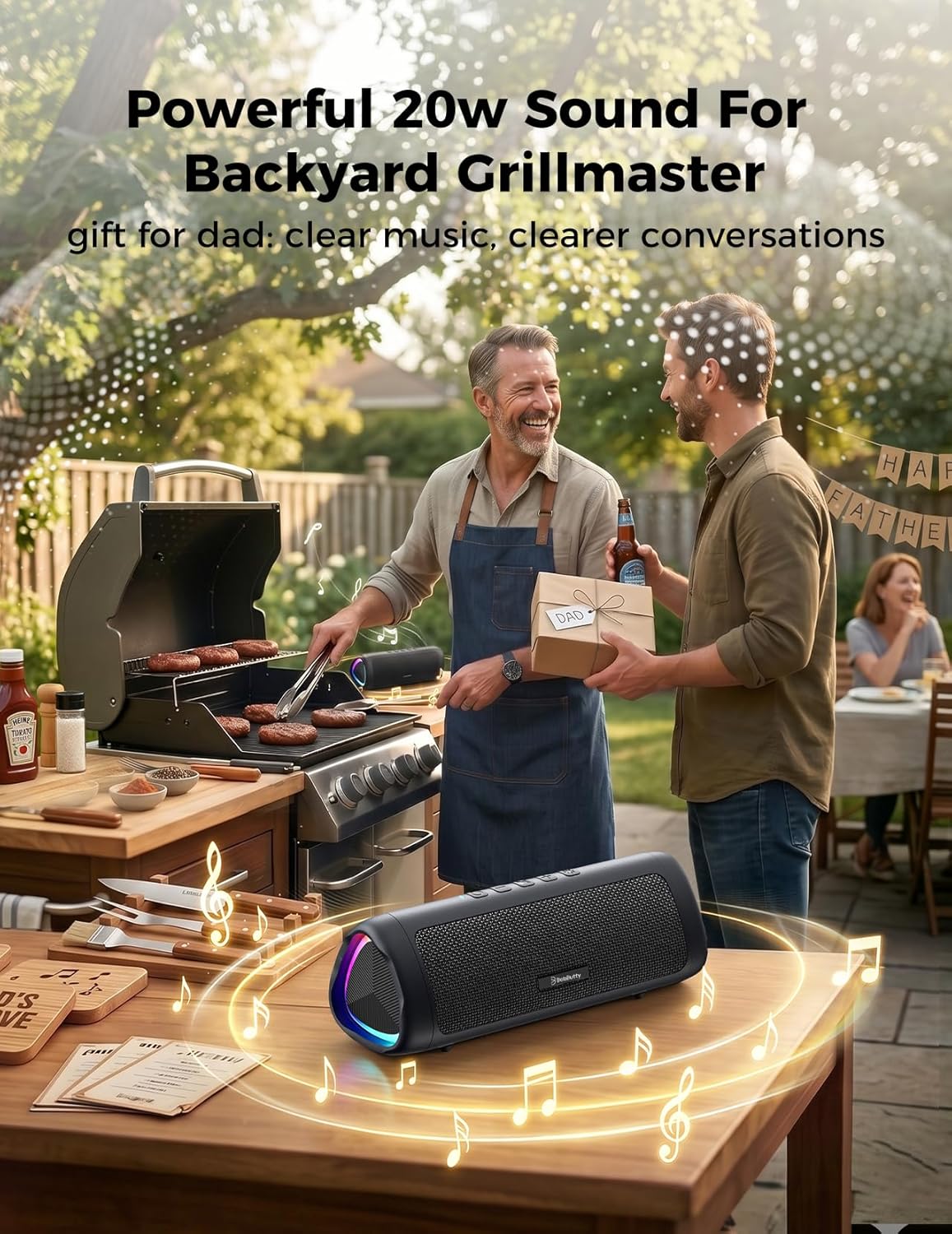 Bluetooth Speaker, 20W HD Sound, Portable Wireless, IPX5 Waterproof, Up to 24H Playtime, TWS, for Home/Party/Outdoor/Camping/Beach Essentials, Birthday Gift for Fathers Day Men Dad Husband (Black) - Image 8