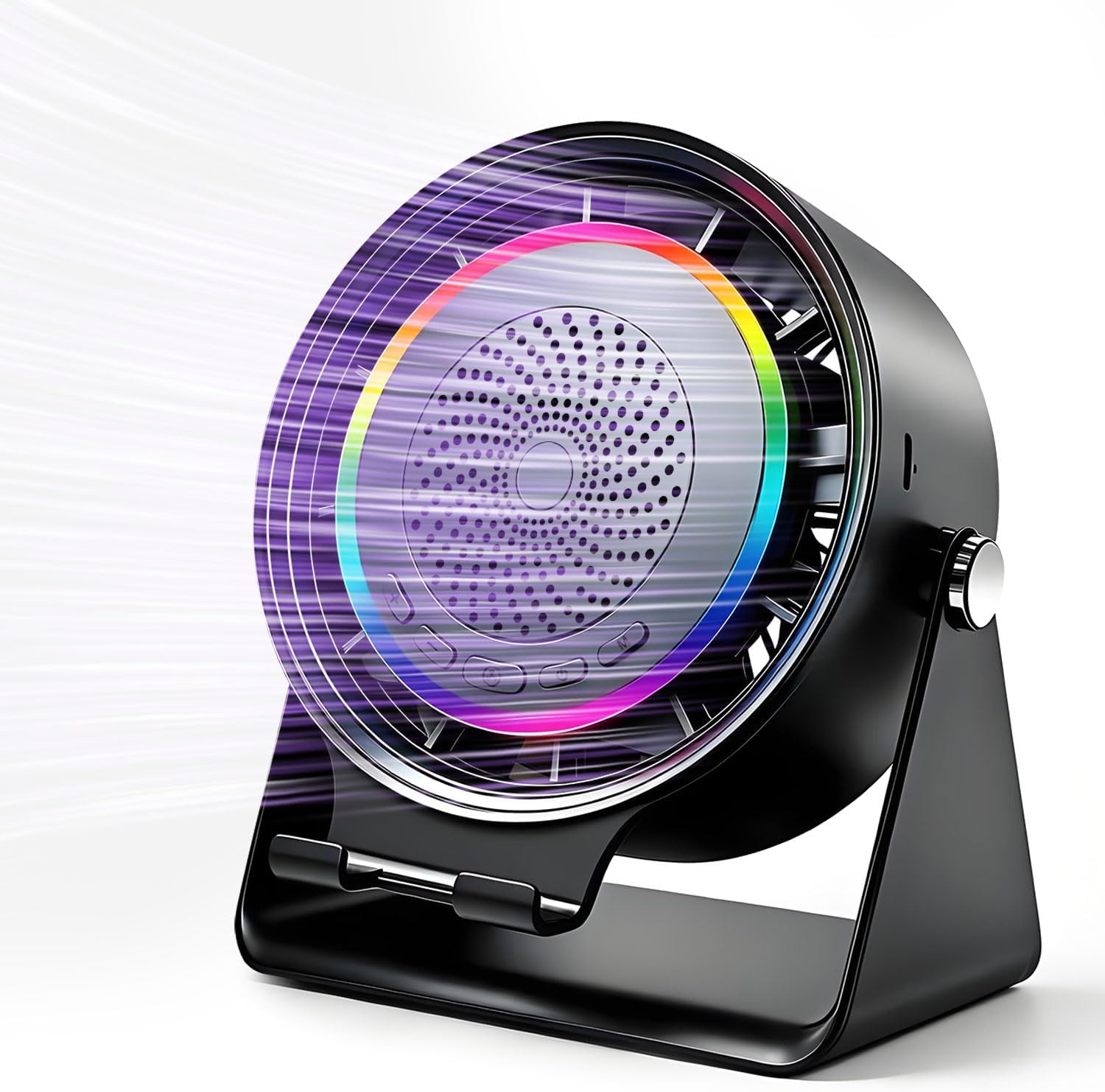 Gifts for Men Women, Wireless Bluetooth Speaker with Phone Stand, Desk Fans & RGB Lights, HD Sound Anti-Slip Base, Rechargeable (5000mAh), 360° Adjustable Phone Holder Cool Gadgets Birthday Gift