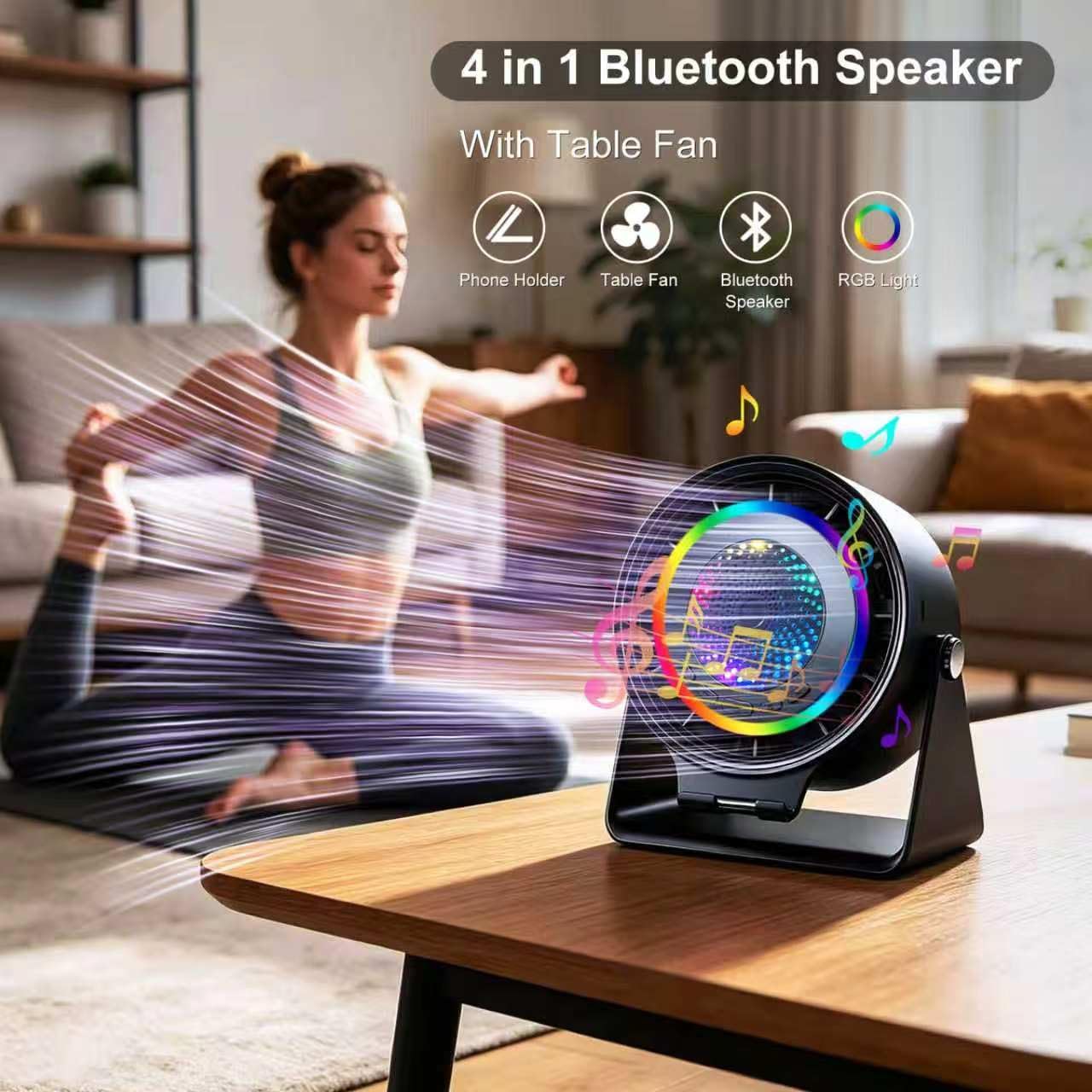 Gifts for Men Women, Wireless Bluetooth Speaker with Phone Stand, Desk Fans & RGB Lights, HD Sound Anti-Slip Base, Rechargeable (5000mAh), 360° Adjustable Phone Holder Cool Gadgets Birthday Gift - Image 2