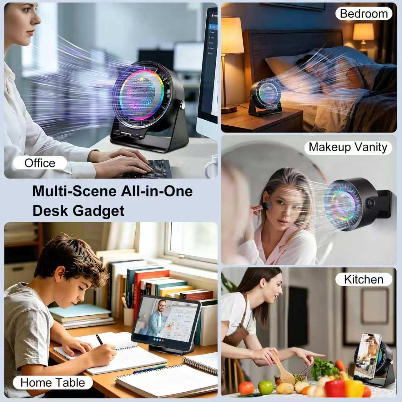 Gifts for Men Women, Wireless Bluetooth Speaker with Phone Stand, Desk Fans & RGB Lights, HD Sound Anti-Slip Base, Rechargeable (5000mAh), 360° Adjustable Phone Holder Cool Gadgets Birthday Gift - Image 4
