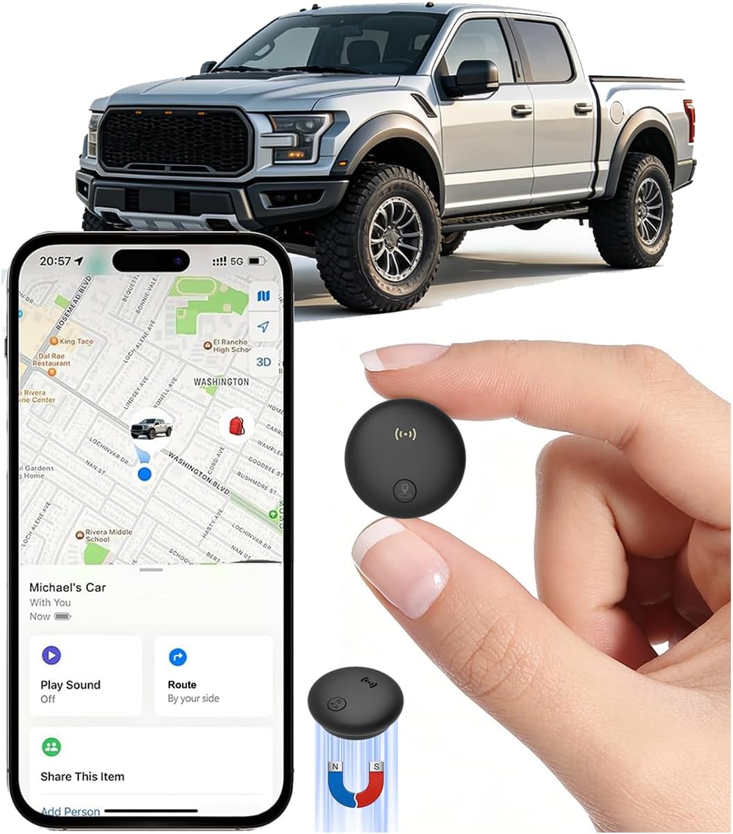 GPS Tracker for Vehicles, Real-Time Hidden Tracking Devices for Cars w/Strong Magnetic, No Monthly Fee/No SIM Card, Works with iOS Find My, Mini GPS Tracker for Cars/Motorcycle/Bikes, Black