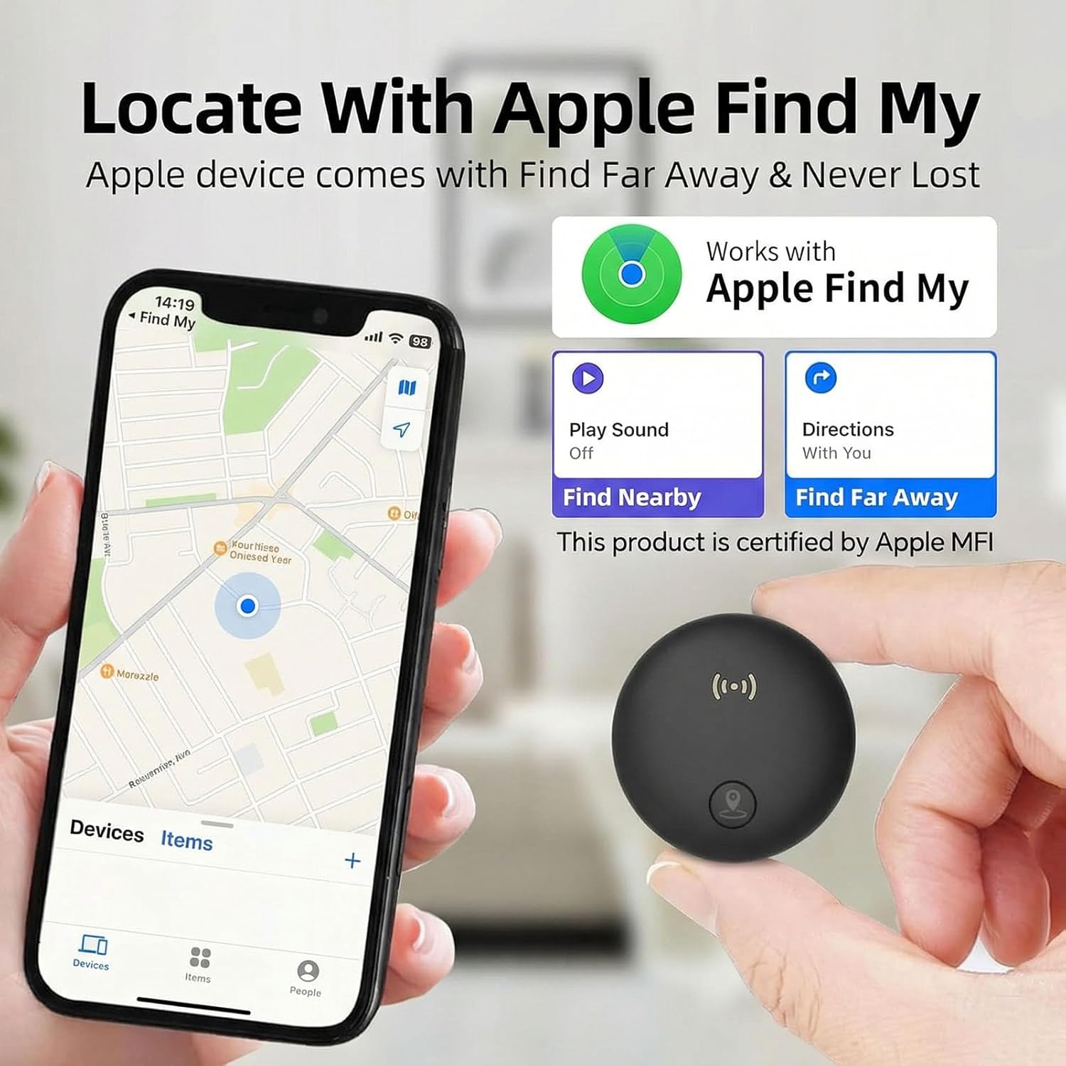 GPS Tracker for Vehicles, Real-Time Hidden Tracking Devices for Cars w/Strong Magnetic, No Monthly Fee/No SIM Card, Works with iOS Find My, Mini GPS Tracker for Cars/Motorcycle/Bikes, Black - Image 3