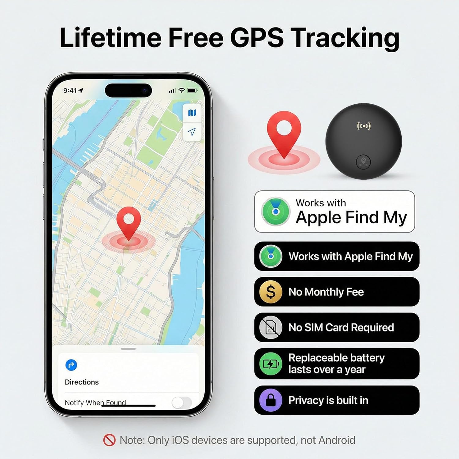 GPS Tracker for Vehicles, Real-Time Hidden Tracking Devices for Cars w/Strong Magnetic, No Monthly Fee/No SIM Card, Works with iOS Find My, Mini GPS Tracker for Cars/Motorcycle/Bikes, Black - Image 4