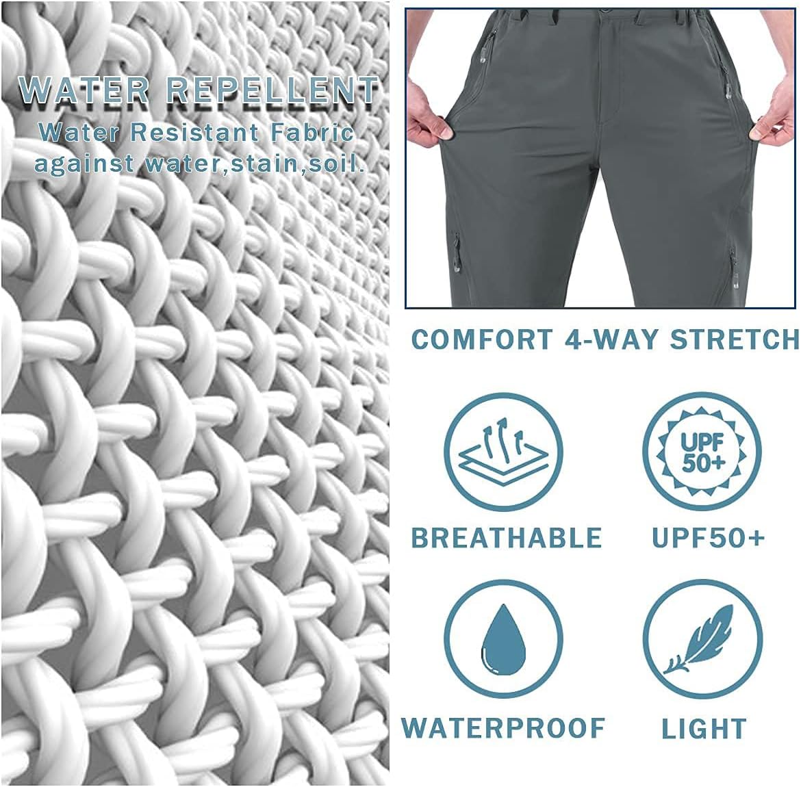 Postropaky Mens Hiking Quick Dry Lightweight Waterproof Fishing Pants Outdoor Travel Climbing Stretch Pants - Image 5
