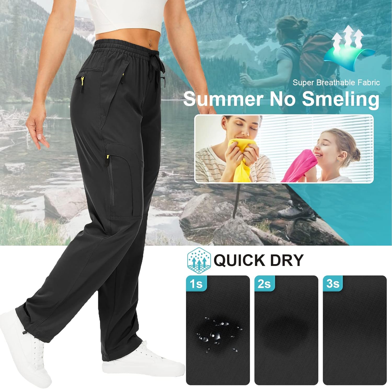 Toomett Women‘s Hiking Cargo Pants UPF 50 Quick Dry with Zipper Pockets | Lightweight, Travel, Golf, Safari,sun protection,water resistant - Image 3